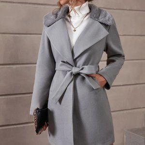 CHIC DOLLZ Grey Womens Belted Overcoat